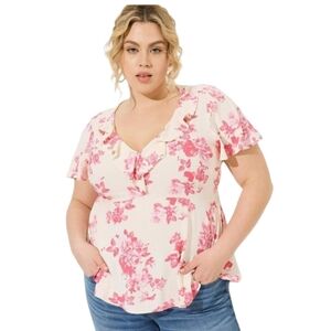 NWT Torrid Georgette Flutter V-Neck Blouse Monochrome Roses Floral Dew Plus 3 3X